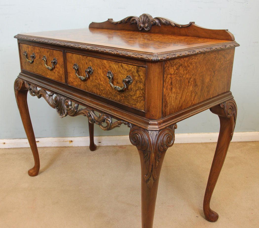 Antique Queen Anne Style Walnut Side Table, Antique Queen Anne Style Burr Walnut Side Table.