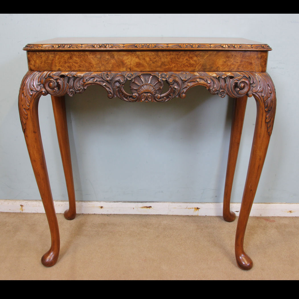 Antique Side Table, Antique Queen Anne Style Burr Walnut Side Table
