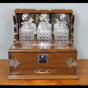 Antique Oak Case Three Bottle Tantalus