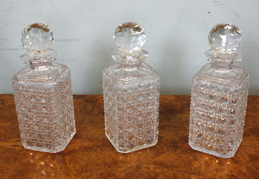 Antique Three Bottle Tantalus, Antique Oak Case Three Bottle Tantalus