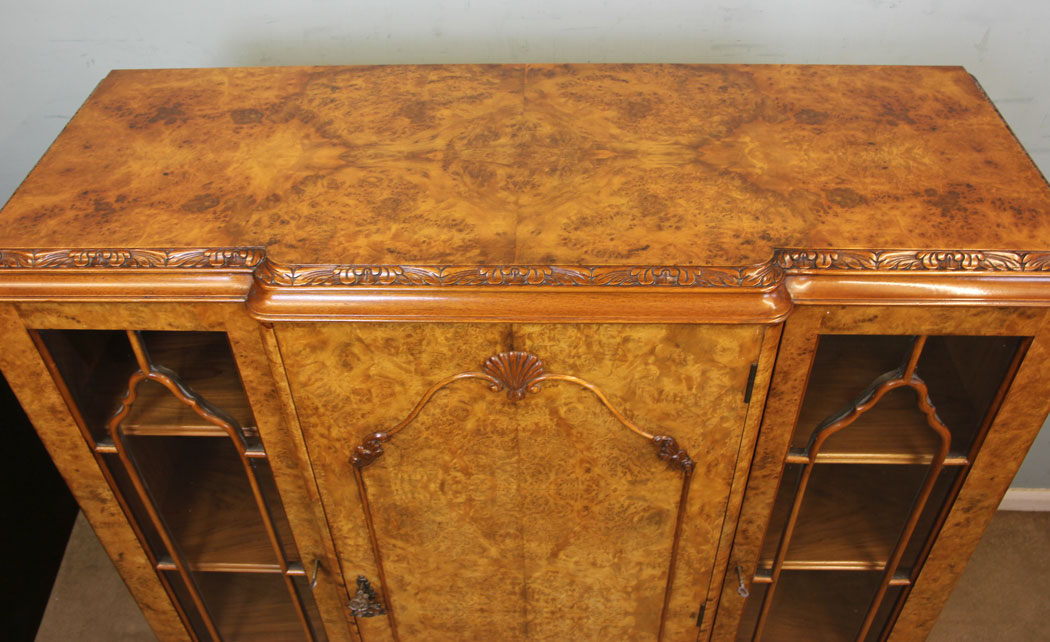Antique Walnut Bookcase Cabinet, London,