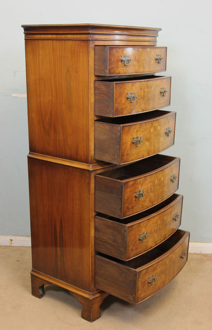 Antique Walnut Chest Drawers, London, Antique Burr Walnut Chest on Chest