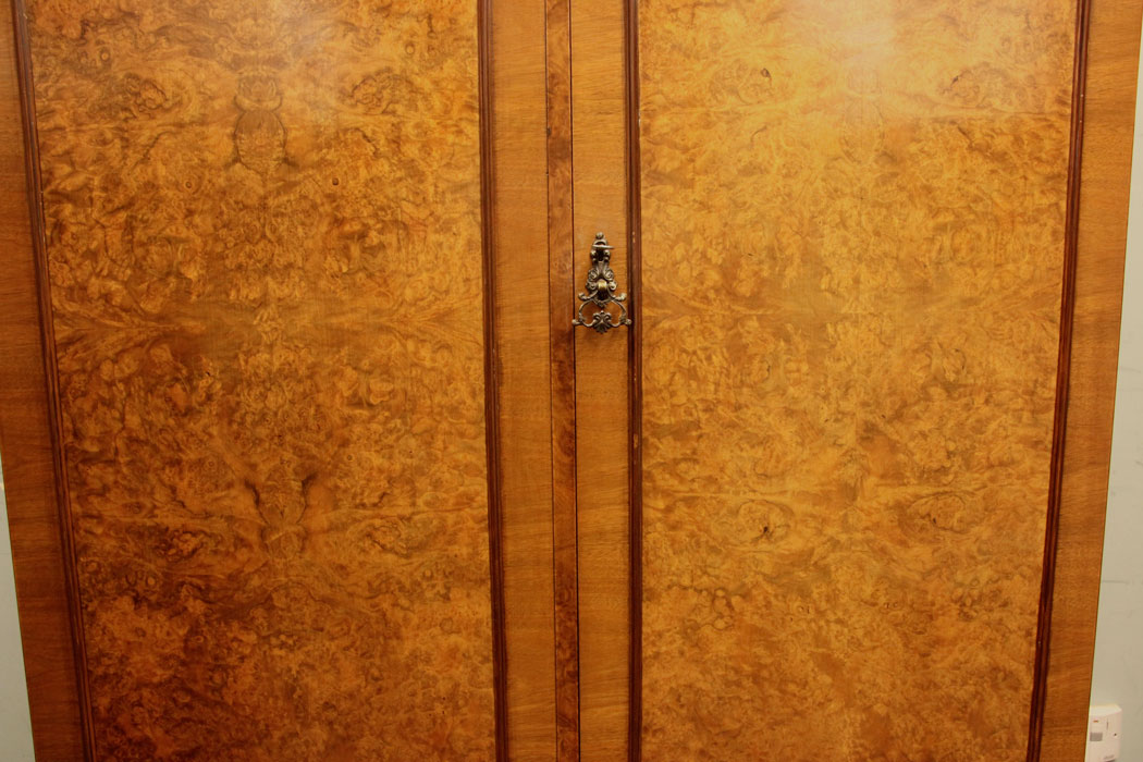 Antique Walnut Hanging Wardrobe London, Antique Burr Walnut Double Wardrobe,