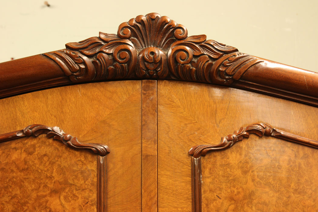 Antique Walnut Hanging Wardrobe, London, Antique Burr Walnut Double Wardrobe,