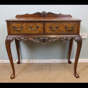 Antique Queen Anne Style Burr Walnut Side Table.