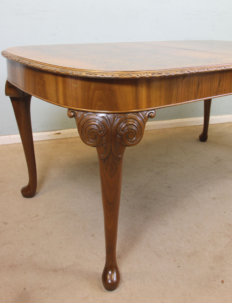Queen Anne Style Walnut Dining Table London, . Antique Burr Walnut Queen Anne Style Extending Dining Table.