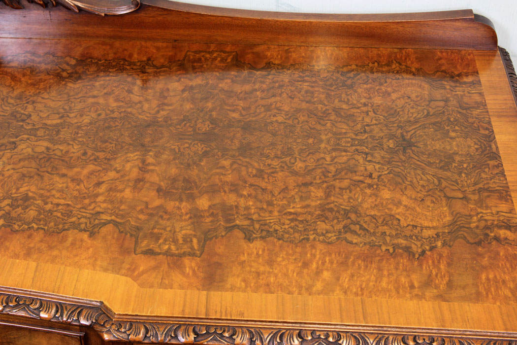 Queen Anne Style Walnut Sideboard Server, Antique Burr Walnut Queen Anne Style Server Sideboard
