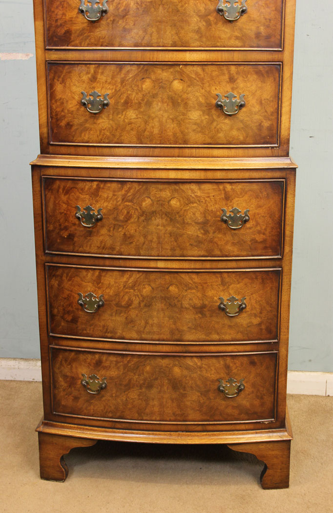 Small Antique Walnut Chest Drawers, Antique Burr Walnut Chest on Chest