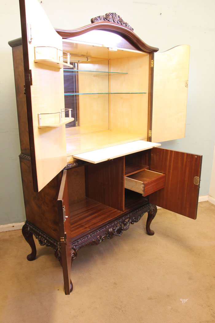 Antique Vintage Walnut Cocktail Cabinet Burr Walnut Cocktail Cabinet