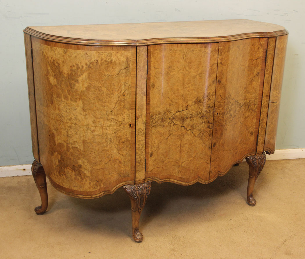 Antique Walnut Sideboard, London, Antique Burr Walnut Sideboard Drinks Cabinet