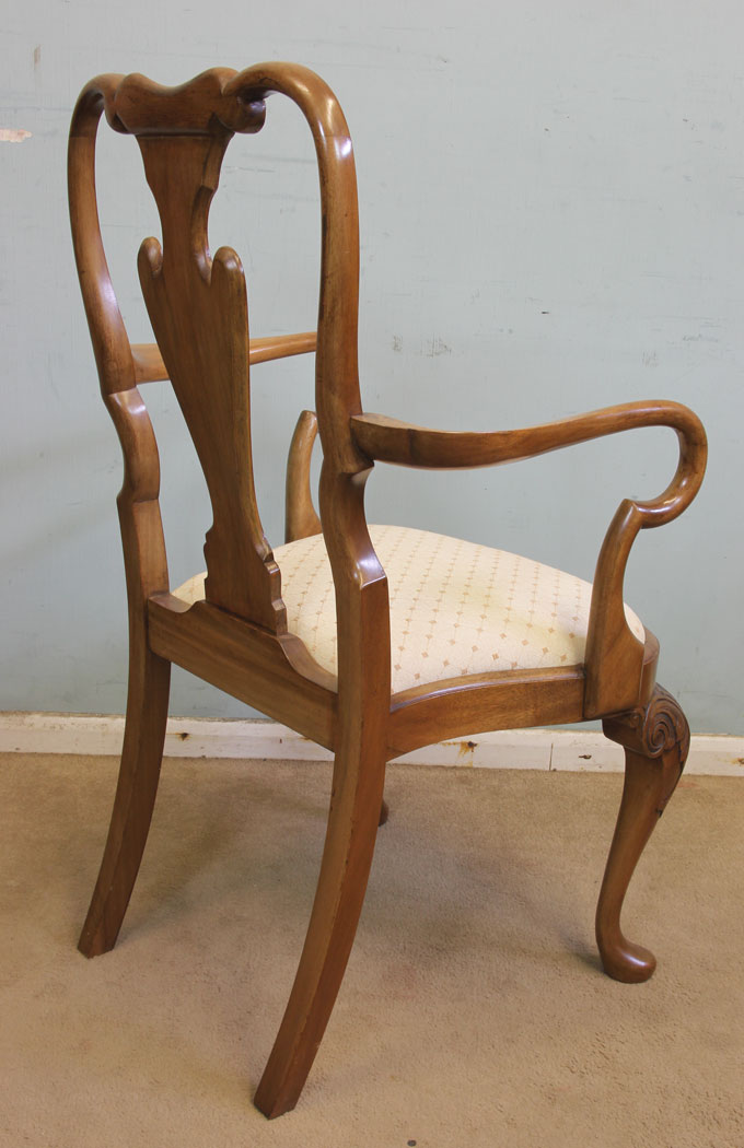 Set 8 Antique Burr Walnut Dining Chairs, Set of Eight Antique Queen Anne Style Walnut Dining Chairs