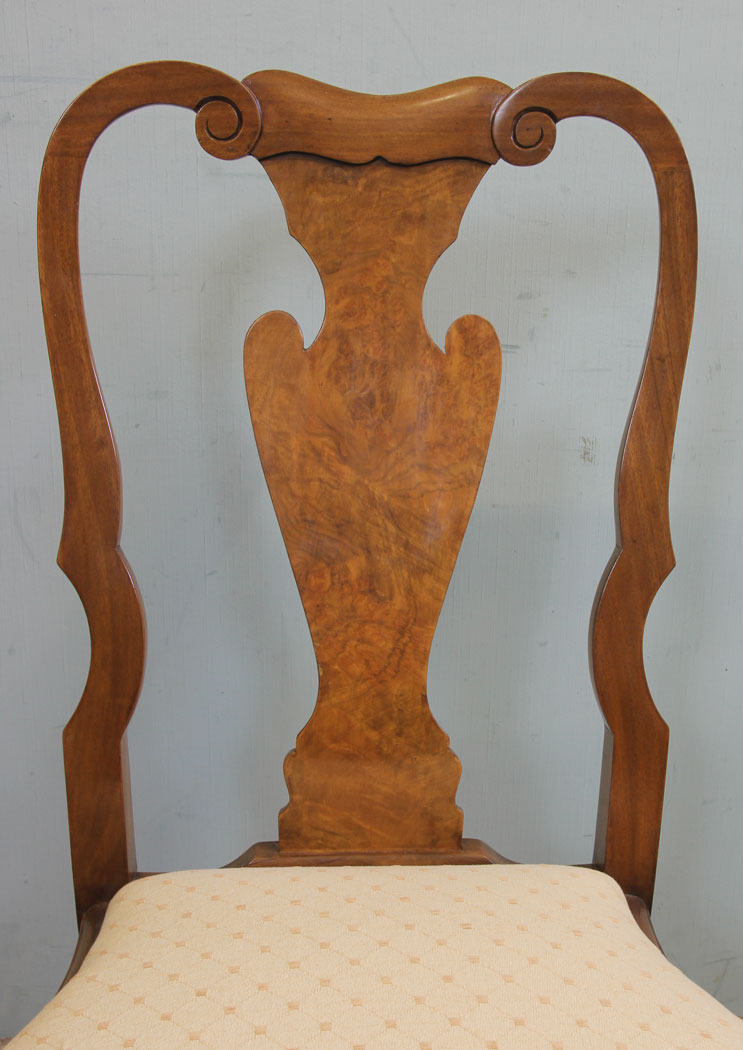 Set 8 Antique Dining Chairs, Set of Eight Antique Queen Anne Style Walnut Dining Chairs