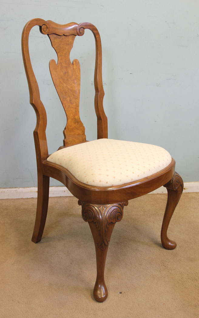 Set Eight Antique Dining Chairs, London, (2) Set of Eight Antique Queen Anne Style Walnut Dining Chairs