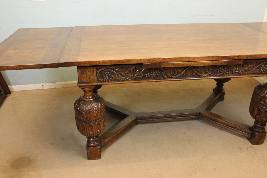11158r13 Large Oak Refectory Draw Leaf Dining Table