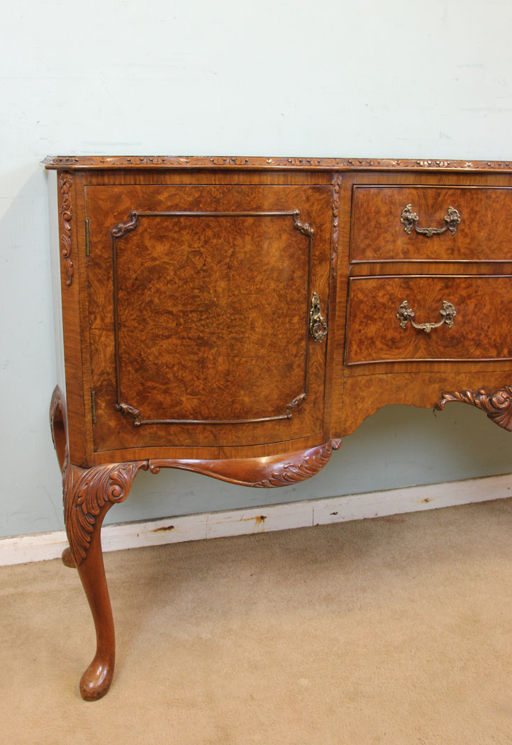 Antique Burr Walnut Sideboard, London, Queen Anne Style Burr Walnut Sideboard Server,