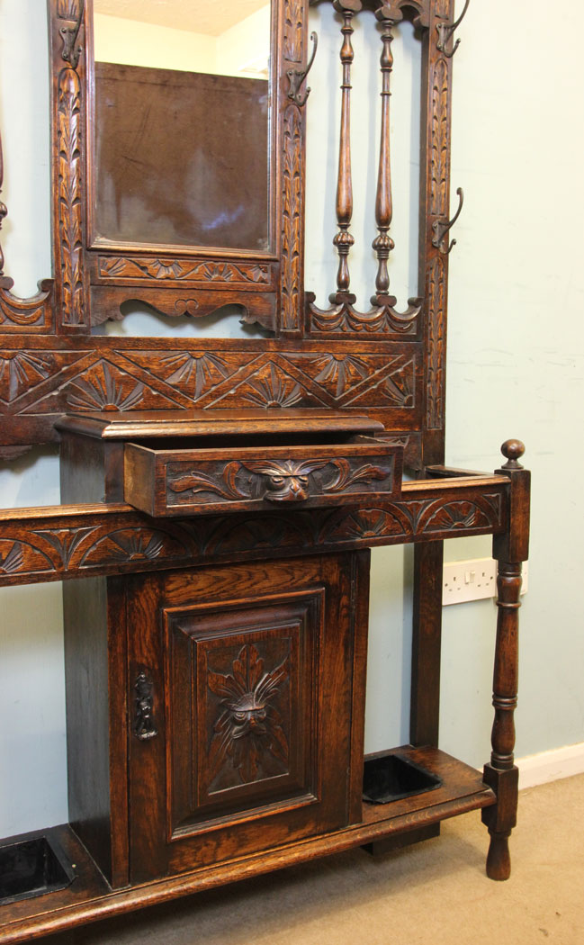 Antique Carved Oak Hall Stand, Antique Carved Oak Hall Stand