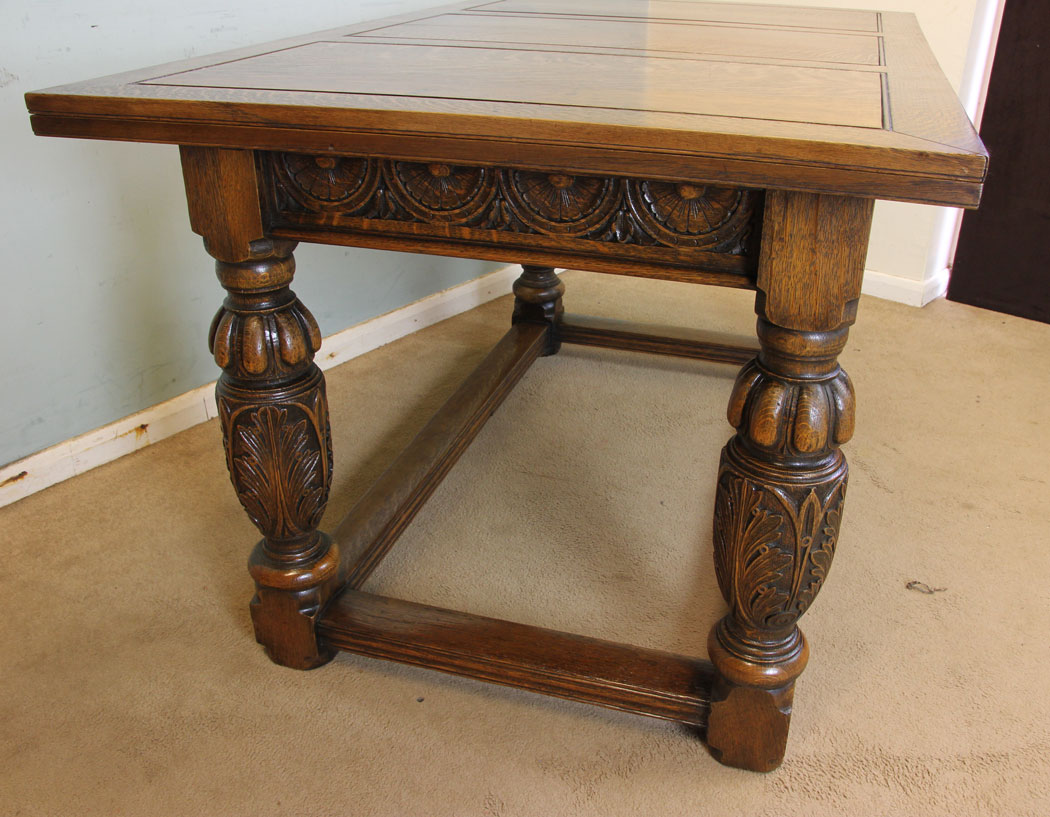 Antique Country Oak Refectory Table, Antique Large Solid Oak Draw Leaf Refectory Dining Table