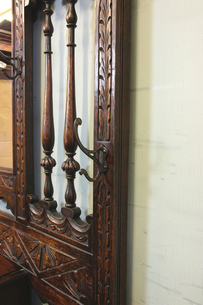 Antique Early 20th Century Carved Oak Hall Stand, Antique Carved Oak Hall Stand