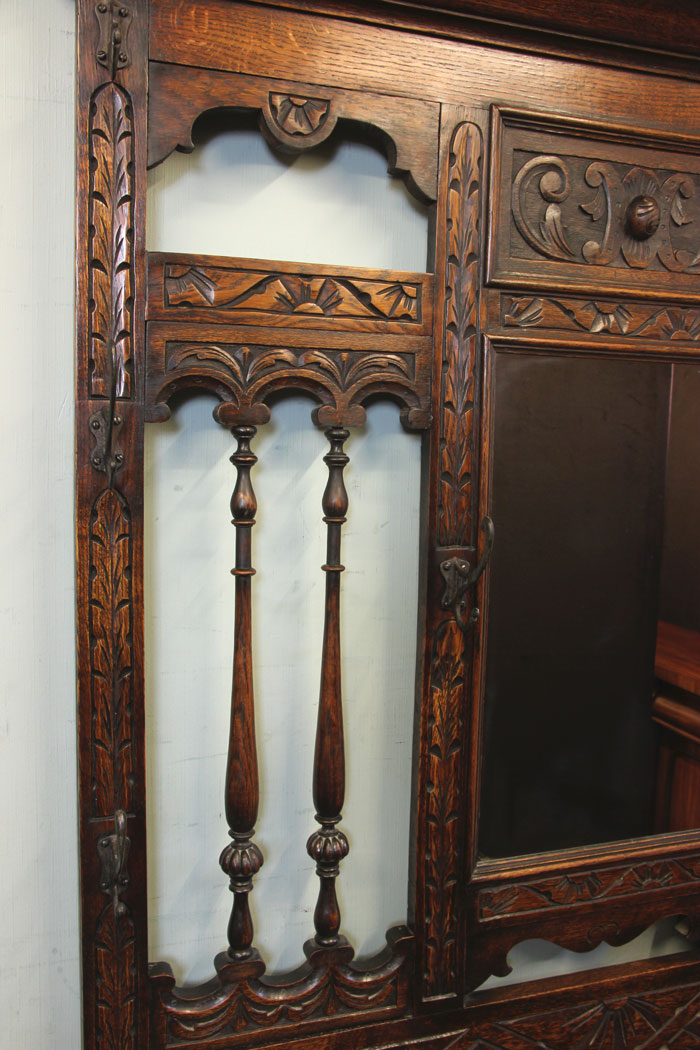 Antique Hall Stand, Carved Oak, Antique Carved Oak Hall Stand