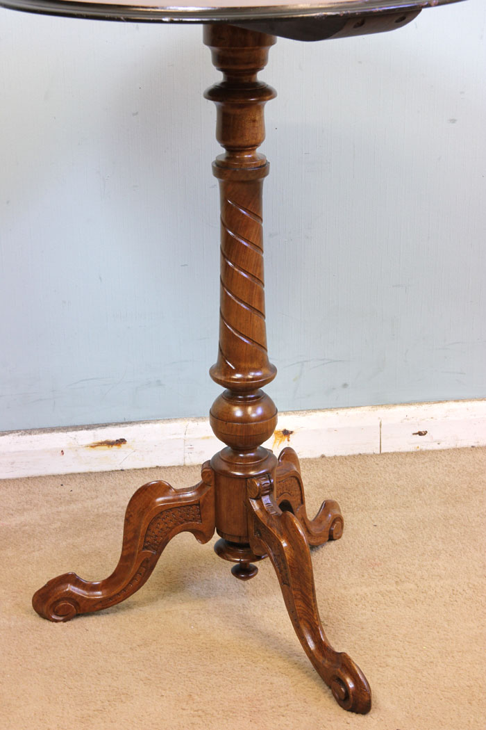 Antique Inlaid Marquetry Tripod Table, Cambridgeshire, Antique Inlaid Marquetry Walnut Tripod Occasional Table