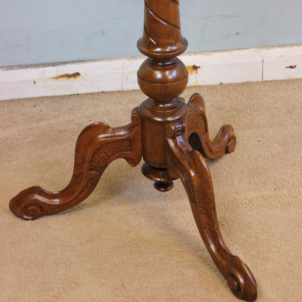 Antique Inlaid Marquetry Tripod Table, Lincolnshire, Antique Inlaid Marquetry Walnut Tripod Occasional Table