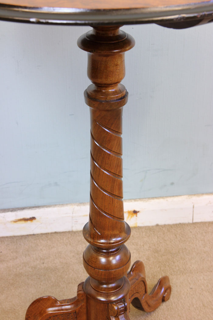 Antique Inlaid Marquetry Tripod Table, Norfolk, Antique Inlaid Marquetry Walnut Tripod Occasional Table