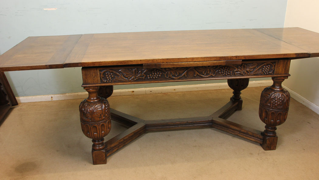 Antique Large Oak Refectory Drawleaf Table, Large Oak Refectory Draw Leaf Dining Table