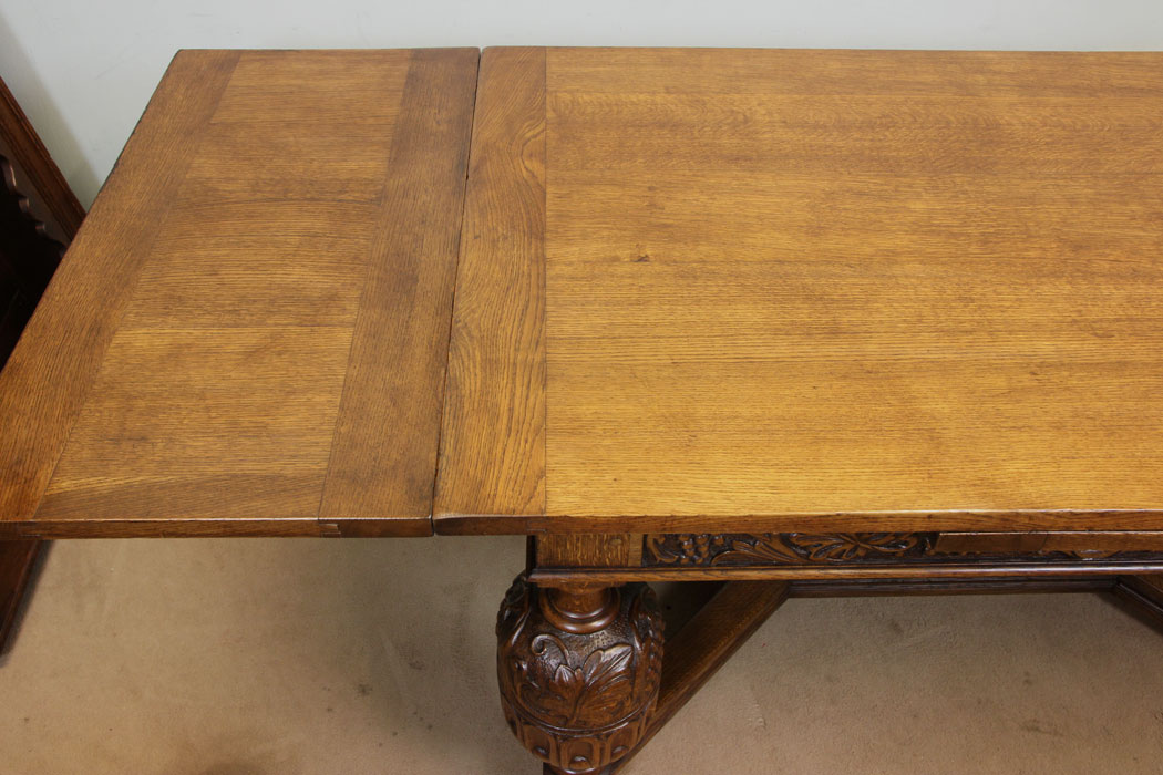 Antique Large Oak Refectory Farmhouse Drawleaf Table, Large Oak Refectory Draw Leaf Dining Table