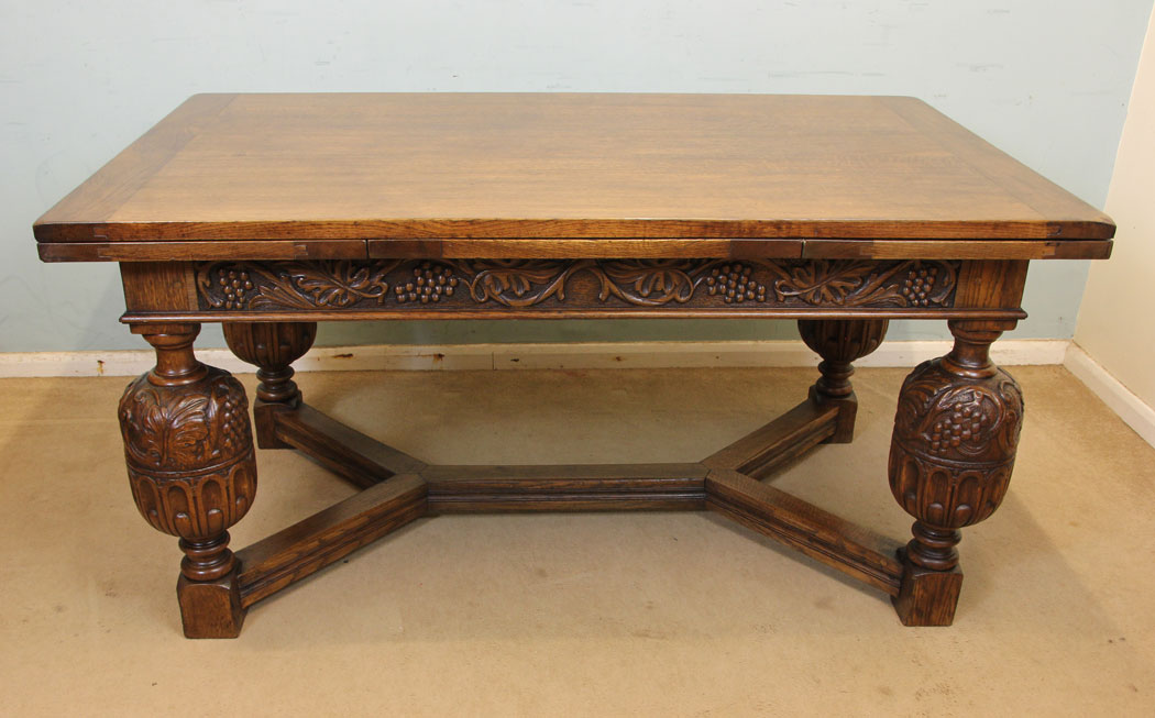 Antique Large Refectory Drawleaf Dining Table, Large Oak Refectory Draw Leaf Dining Table