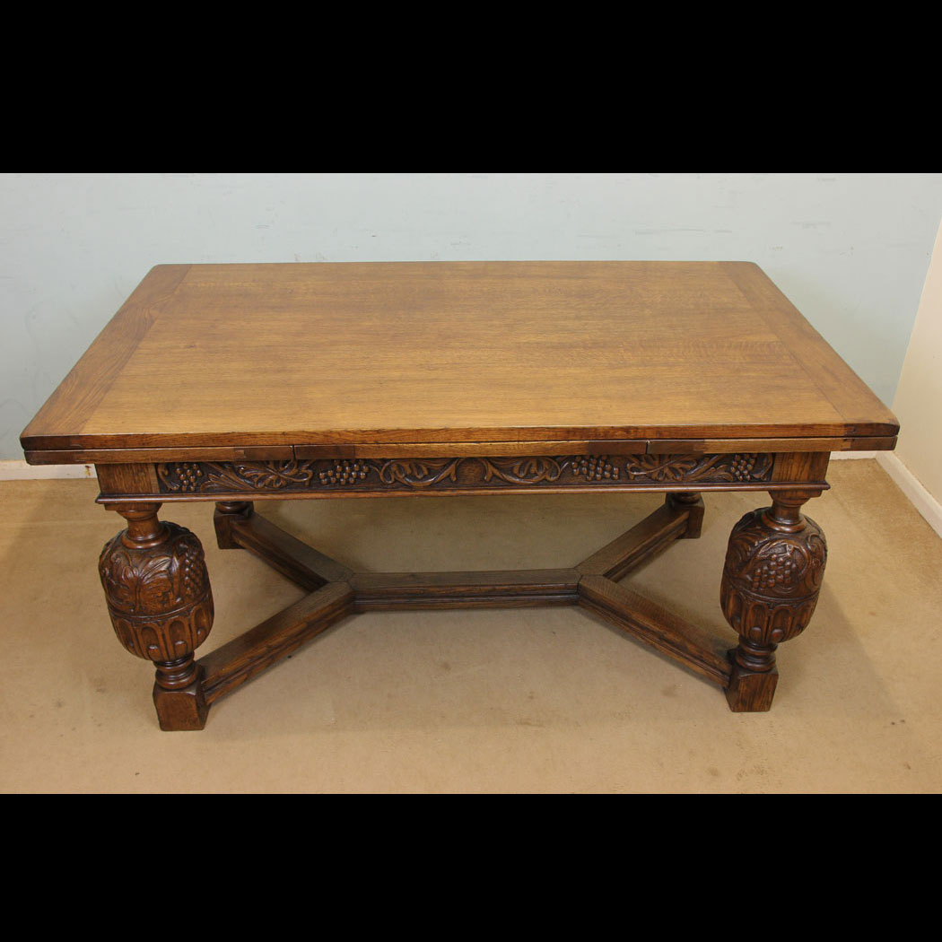 Antique Large Refectory Drawleaf Table, Large Oak Refectory Draw Leaf Dining Table