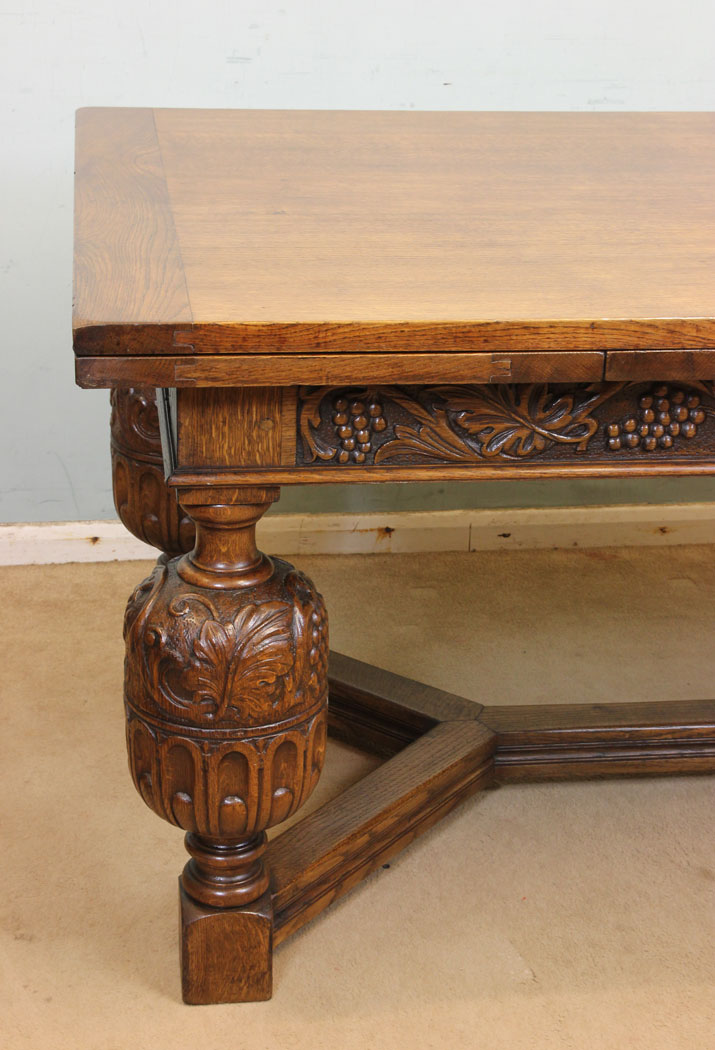 Antique Large Solid Oak Refectory Drawleaf Table, Large Oak Refectory Draw Leaf Dining Table