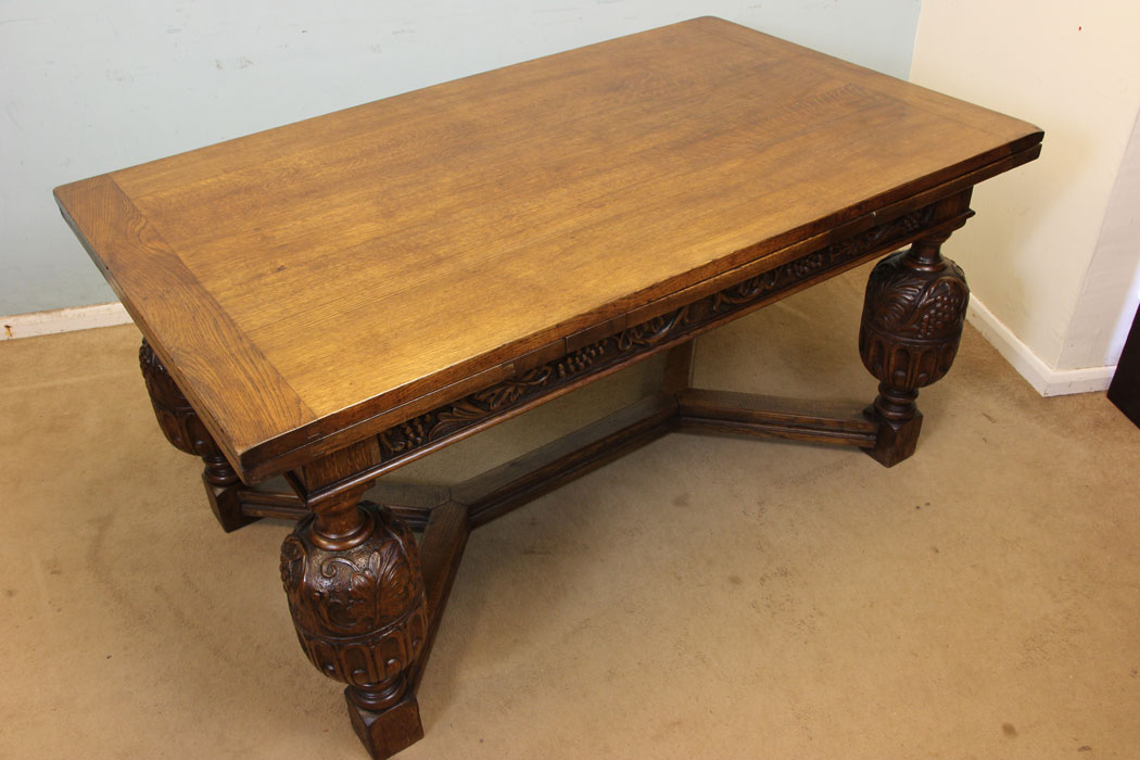 Antique Large Solid Oak Refectory Drawleaf Table, London, Large Oak Refectory Draw Leaf Dining Table