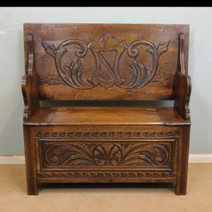 Antique Oak Monks Bench Hall Seat