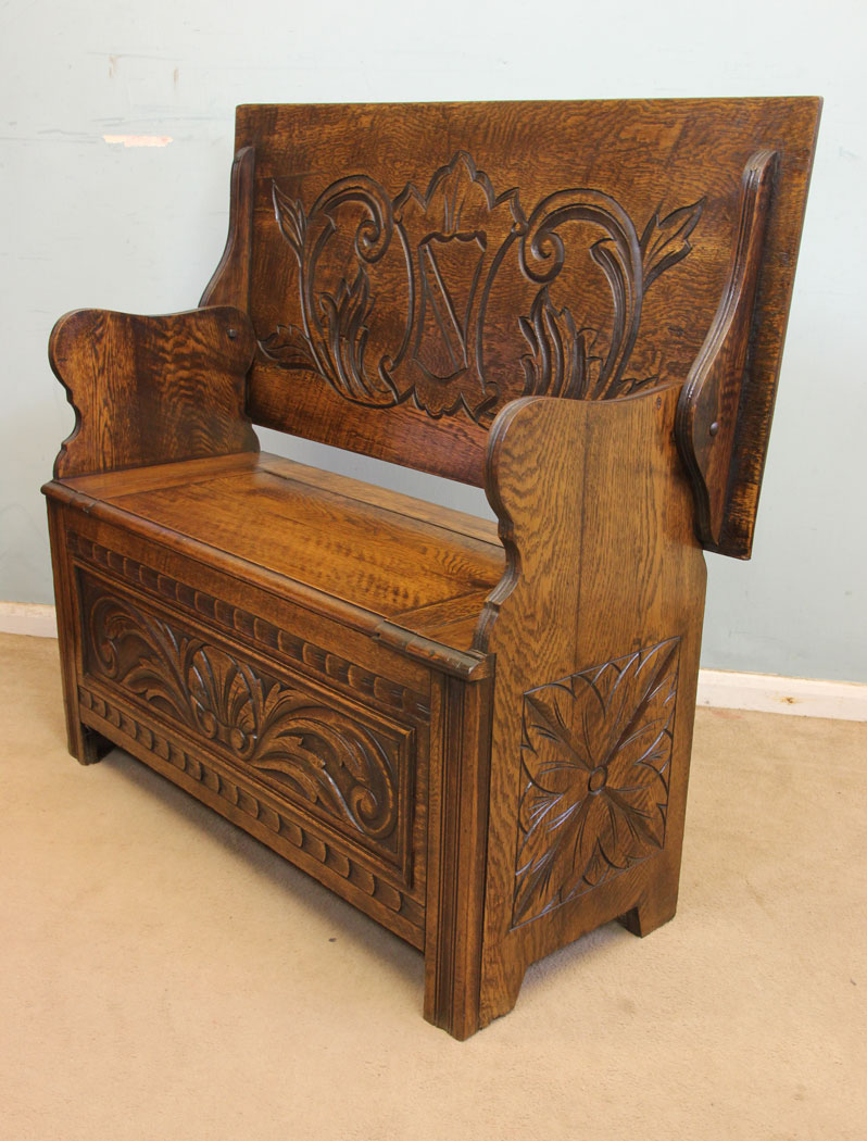 Antique Monks Bench, London, Antique Oak Monks Bench Hall Seat