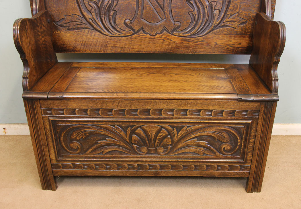 Antique Oak Monks Bench, Hall Seat Settle, Antique Oak Monks Bench Hall Seat