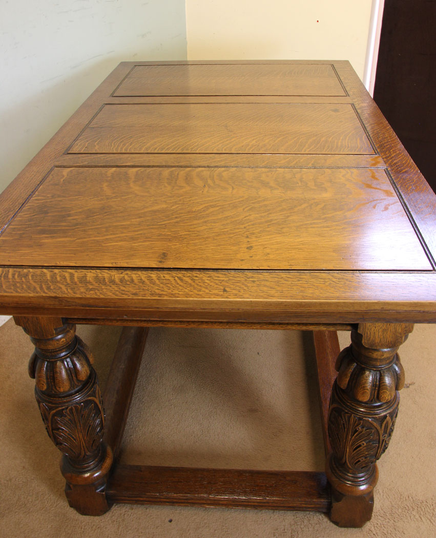 Antique Oak Refectory Dining Table, Antique Large Solid Oak Draw Leaf Refectory Dining Table