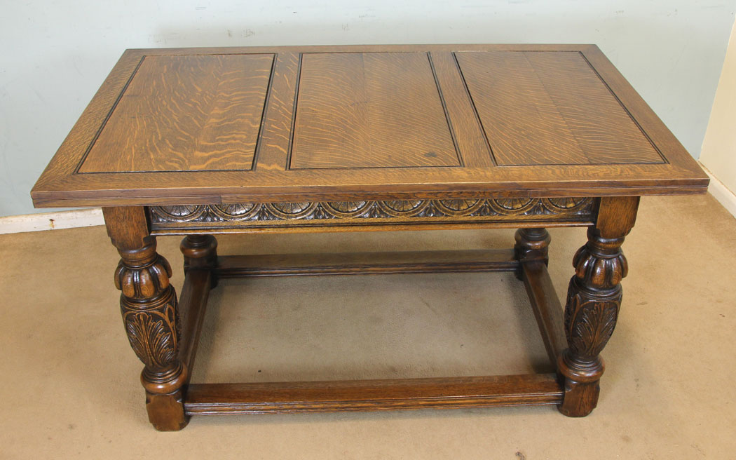 Antique Oak Refectory Eight Seater Table, Antique Large Solid Oak Draw Leaf Refectory Dining Table