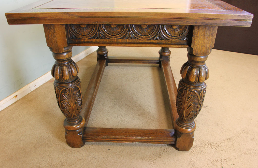 Antique Oak Refectory Farmhouse Dining Table, Antique Large Solid Oak Draw Leaf Refectory Dining Table
