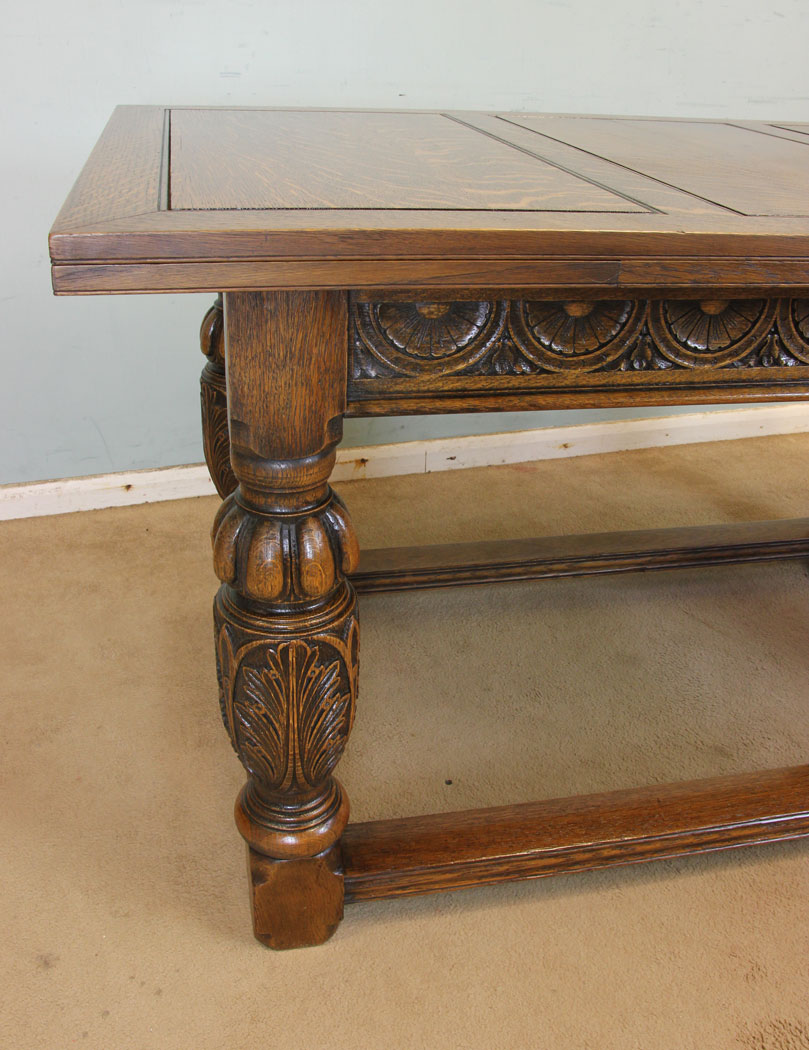 Antique Oak Refectory Farmhouse Table, Antique Large Solid Oak Draw Leaf Refectory Dining Table