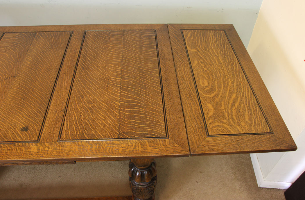 Antique Oak Refectory Kitchen Country Table, Antique Large Solid Oak Draw Leaf Refectory Dining Table