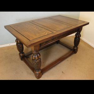 Antique Large Solid Oak Draw Leaf Refectory Dining Table