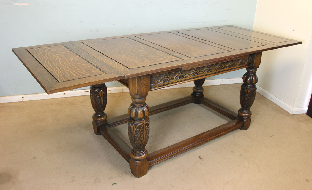 Antique Oak Refectory Table, London, Antique Large Solid Oak Draw Leaf Refectory Dining Table