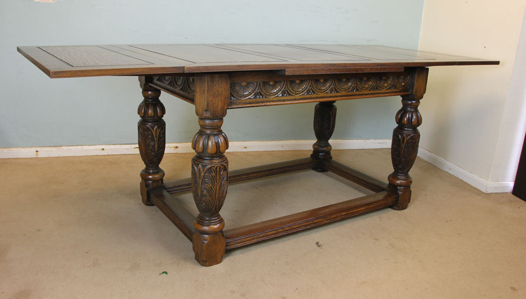 Antique Oak Refectory Ten Seater Table, Antique Large Solid Oak Draw Leaf Refectory Dining Table