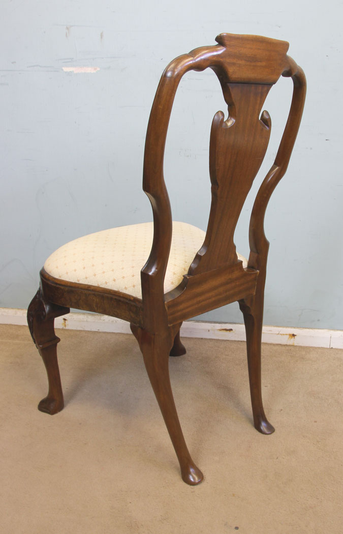 Antique Pair Burr Walnut Hall Side Chairs, Antique Matched Pair of Burr Walnut Side Chairs