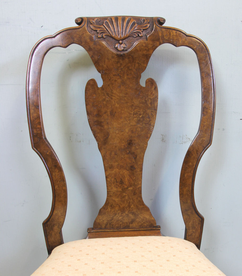 Antique Pair Burr Walnut Side Chairs, Antique Matched Pair of Burr Walnut Side Chairs