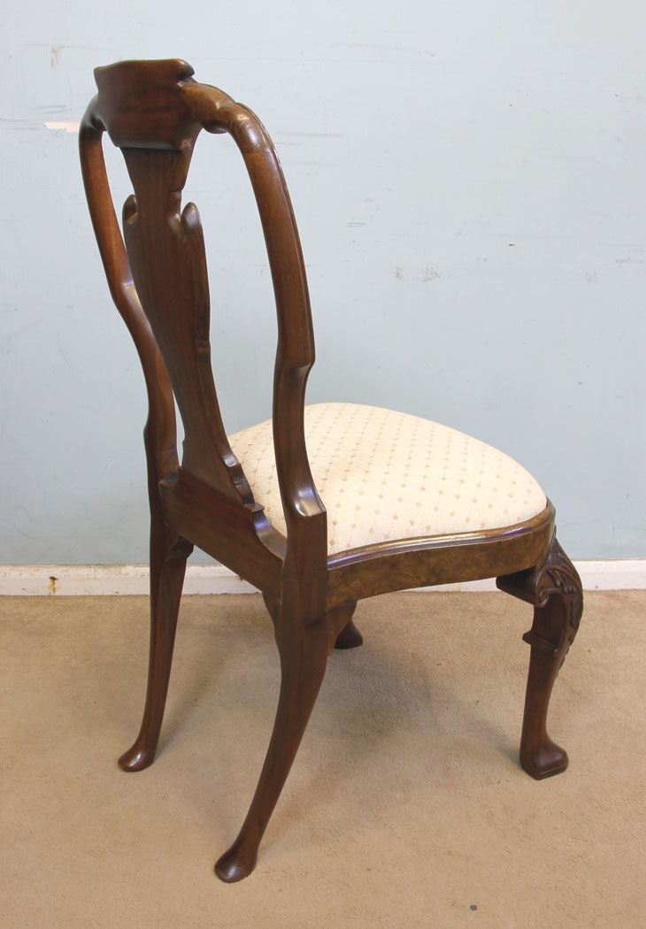 Antique Pair Burr Walnut Side Chairs, London, Antique Matched Pair of Burr Walnut Side Chairs