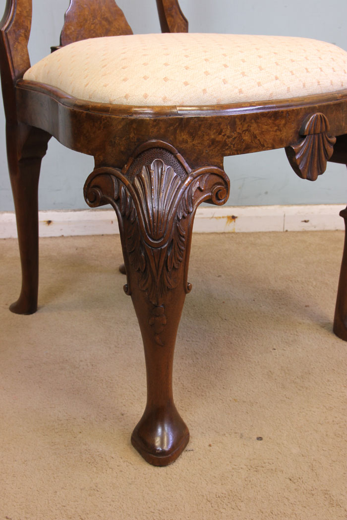 Antique Pair Side Chairs, Antique Matched Pair of Burr Walnut Side Chairs