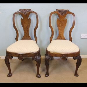 Antique Matched Pair of Burr Walnut Side Chairs