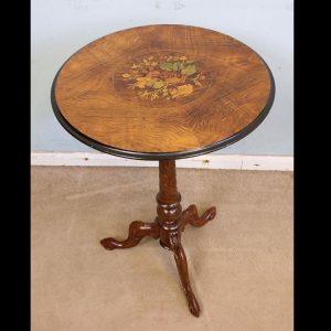 Antique Inlaid Marquetry Walnut Tripod Occasional Table