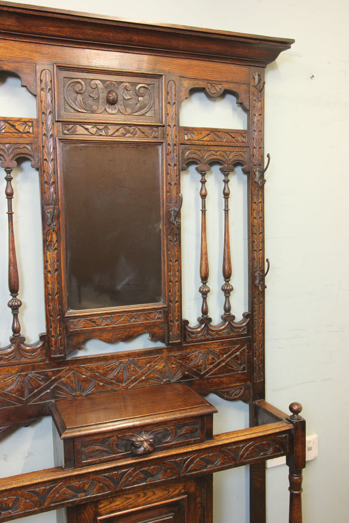 Antique Victorian Carved Oak Hall Stand, Antique Carved Oak Hall Stand